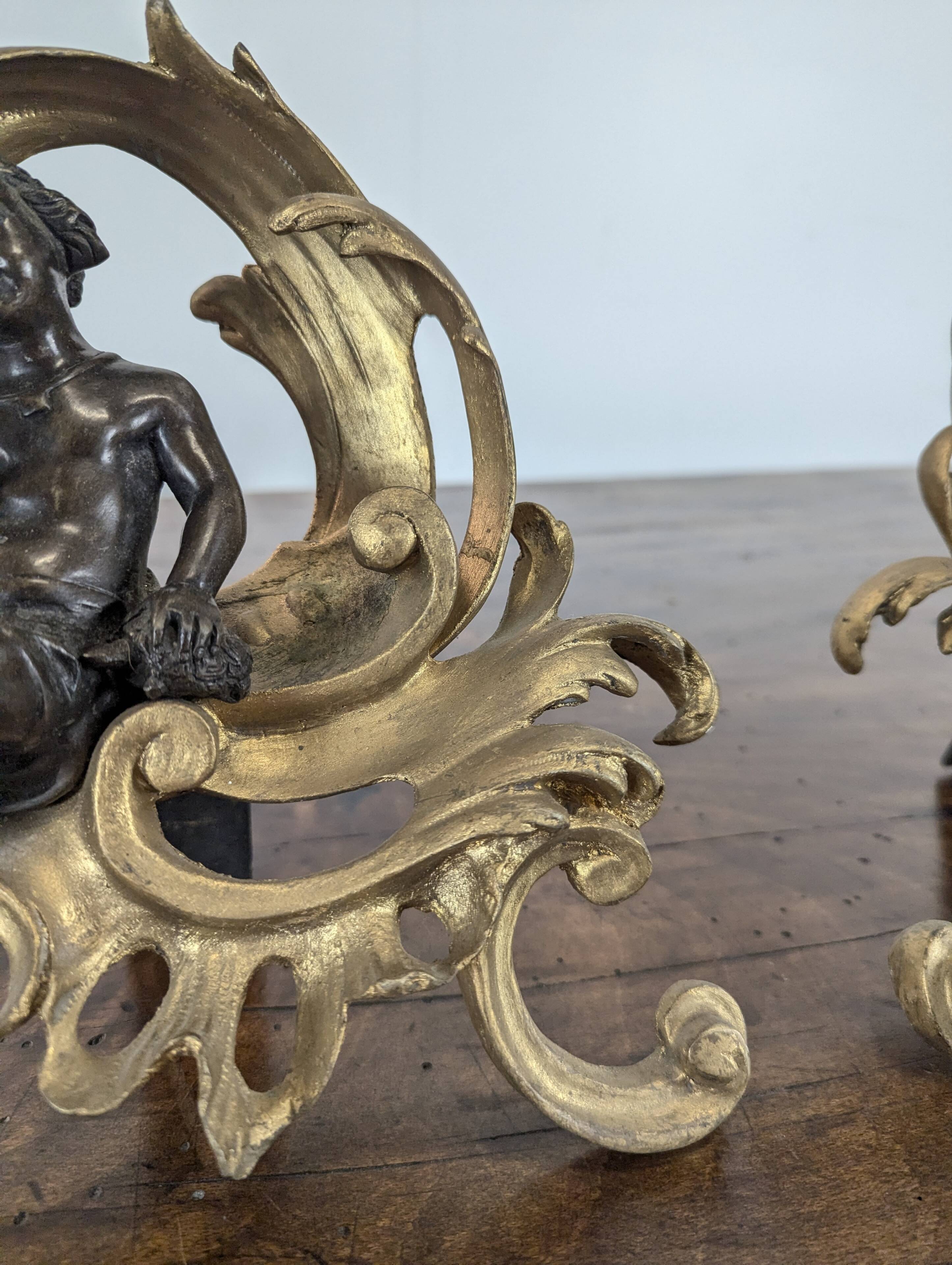 Pair of bronze fire dogs in the Louis XV style