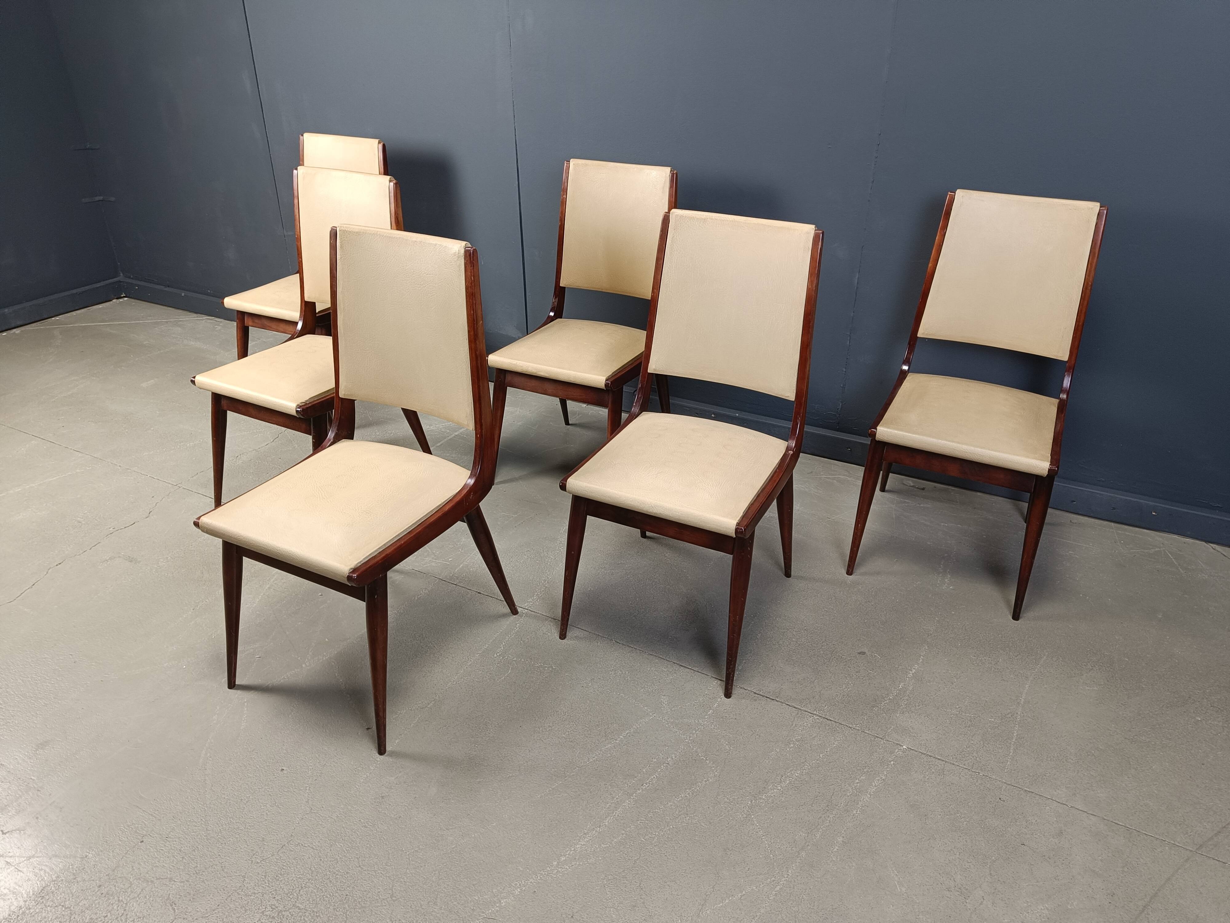 Set of 6 mid century italian dining chairs, 1950s - set of 6