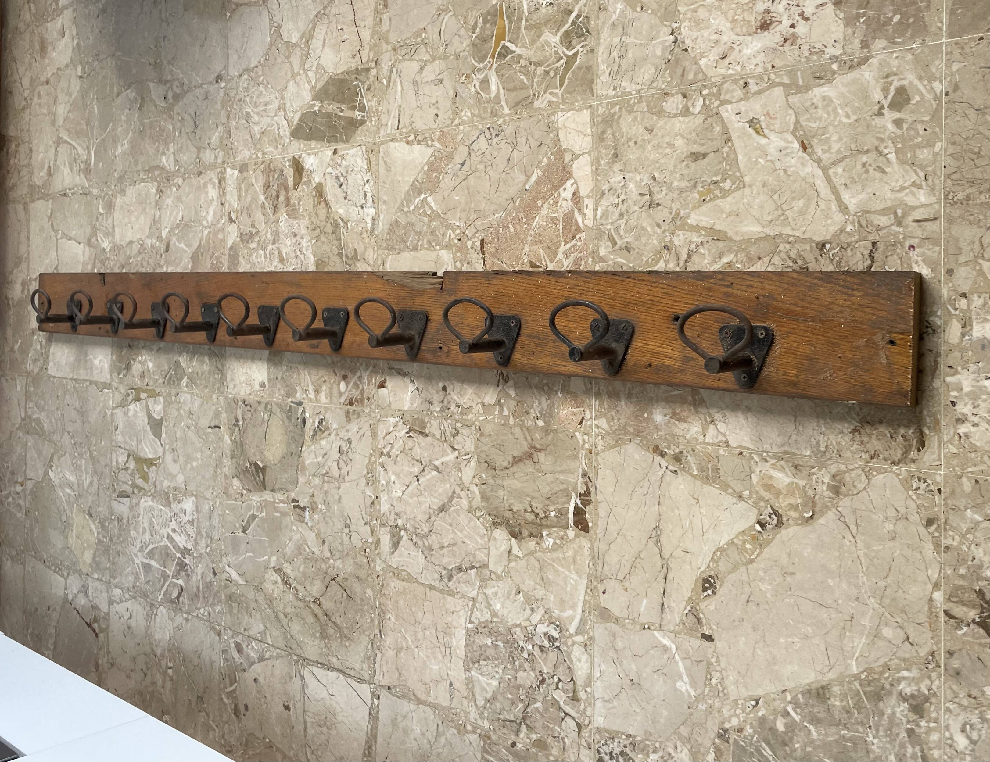 Long antique wall coat rack 186cm