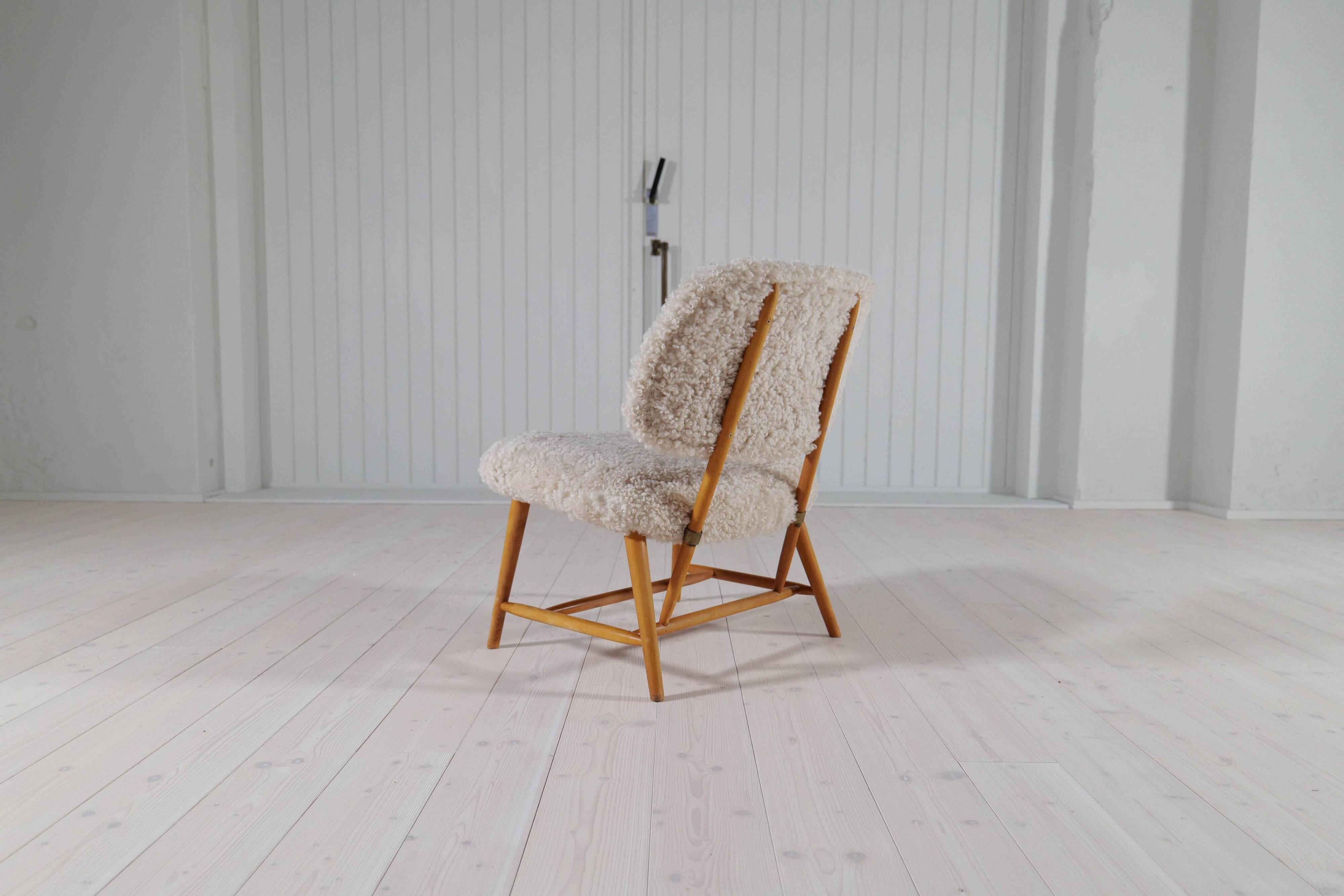 "Teve" Modern Mid-Century Chair in Lambskin/Shearling by Alf Svensson, Sweden, 1955