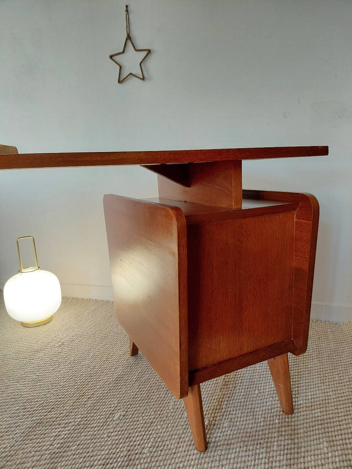 Vintage Scandinavian desk with a floating top and splayed legs - 1960.