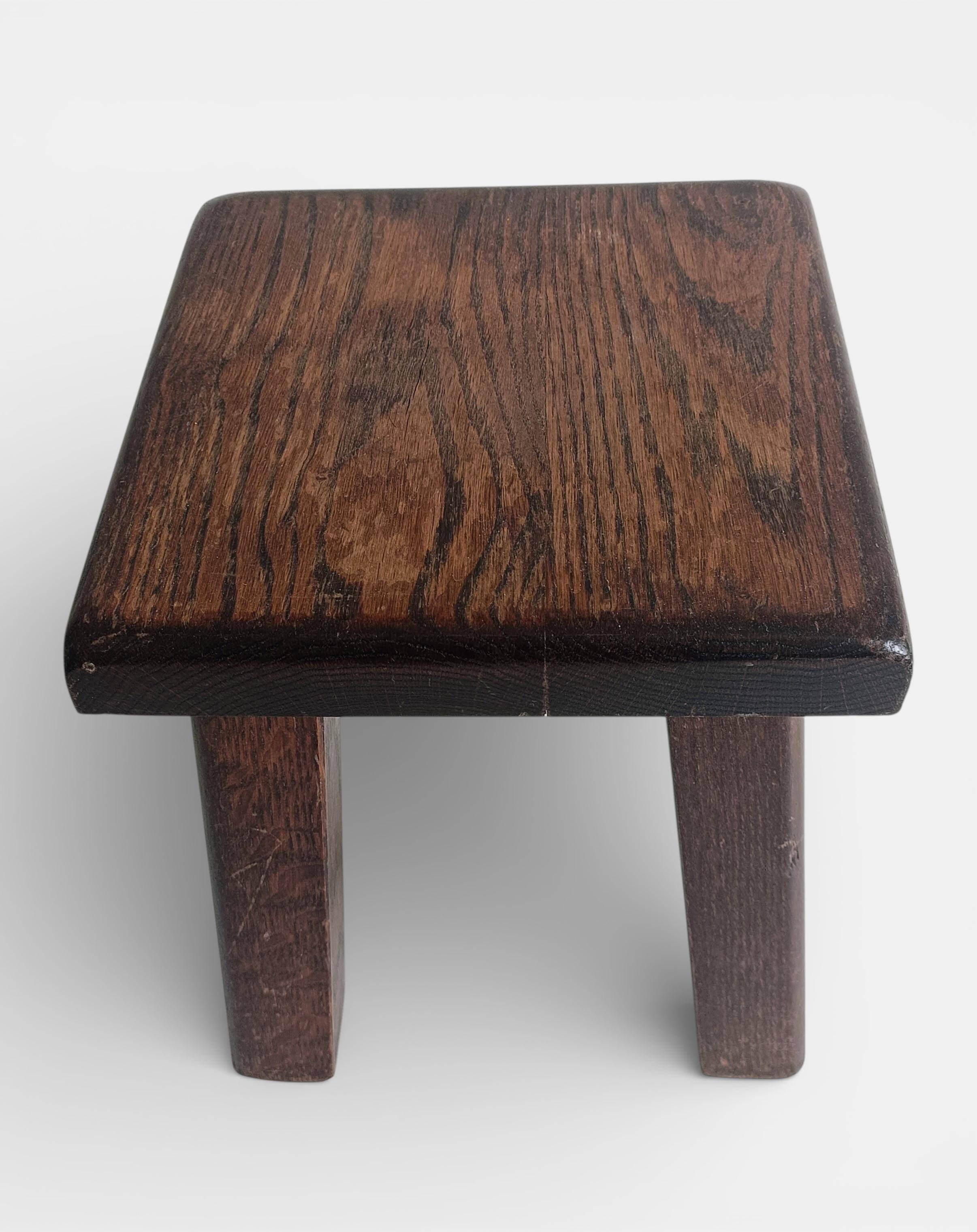 Vintage Rustic French Oak Stool in Pierre Chapo Style, Early 20th-C