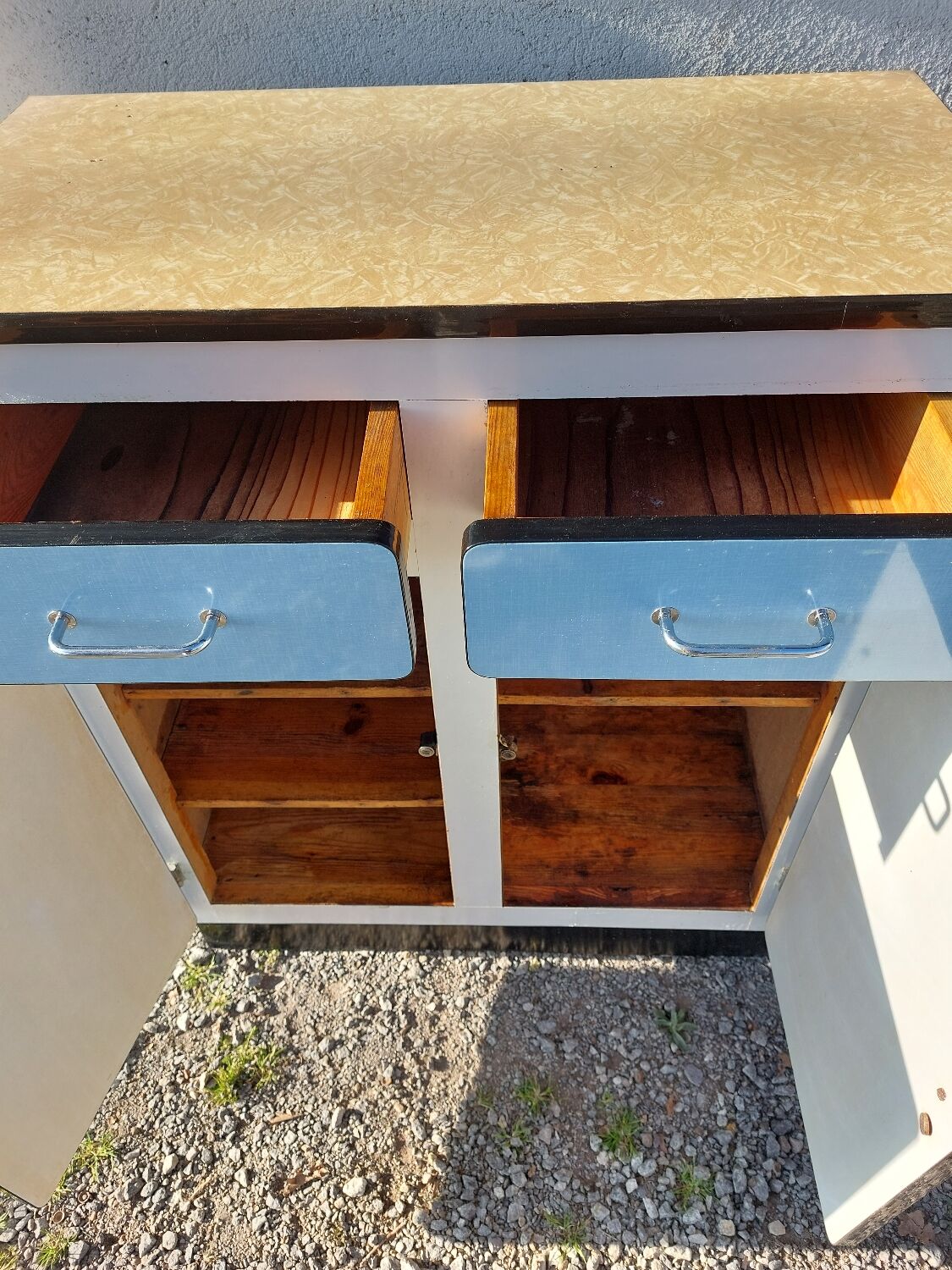 Blue formica: sideboard and folding table
