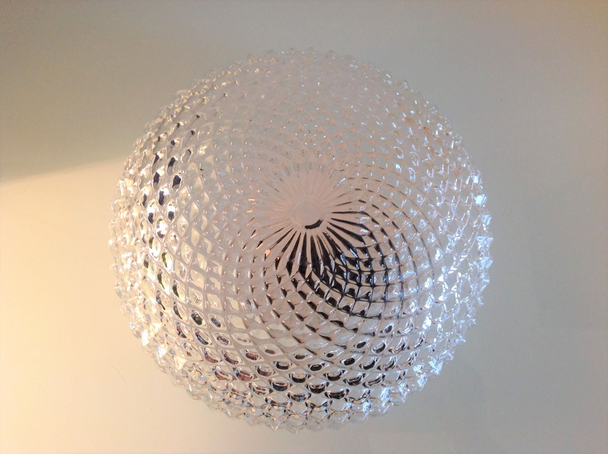Round glass ceiling lamp diamond tips, vintage 60/70s