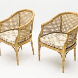 Pair of bamboo chairs caning around 1960