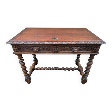 Louis XIII Style Desk with Twisted Legs in Solid Oak, Table