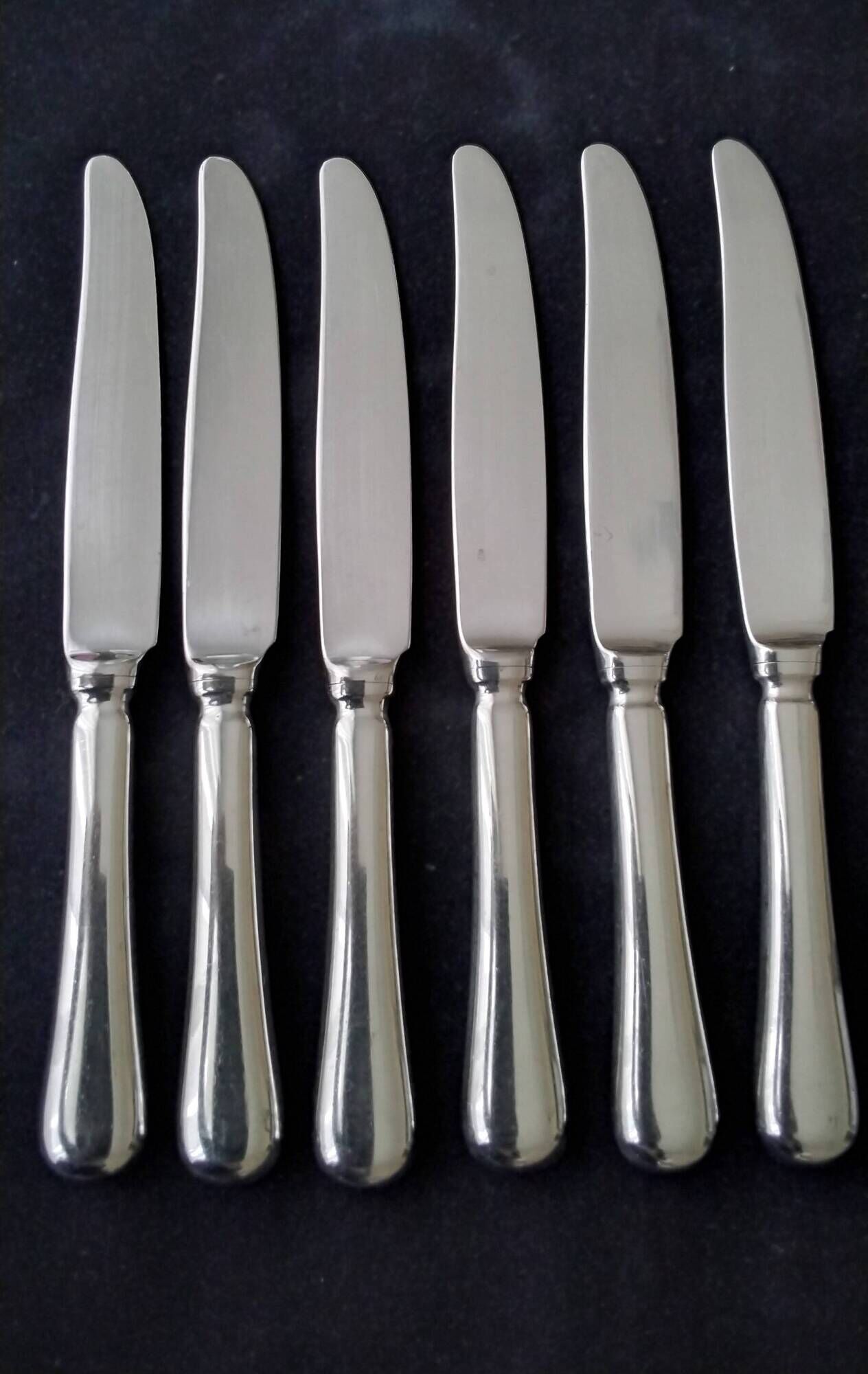 6 Jean Couzon knives, silver-plated metal and stainless steel, 23 cm