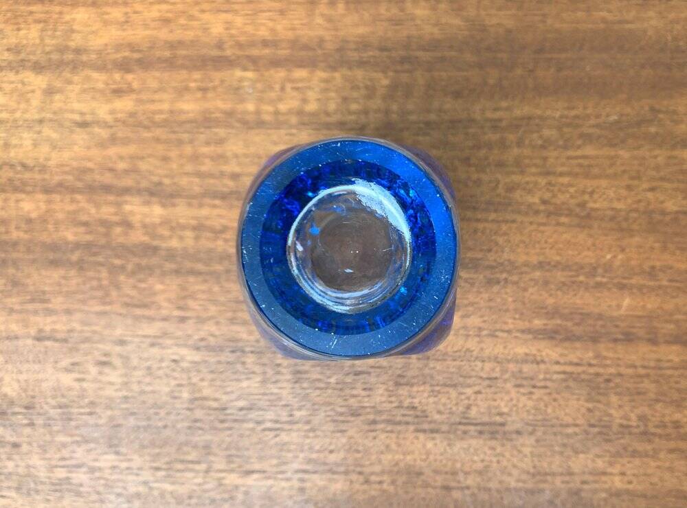 Blue glass vase model 914 mid-century by Rudolf Schröter for Rosice, 1950s