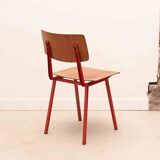 Chaise Marko Kwartet rouge, assise et dossier vintage teinte chêne