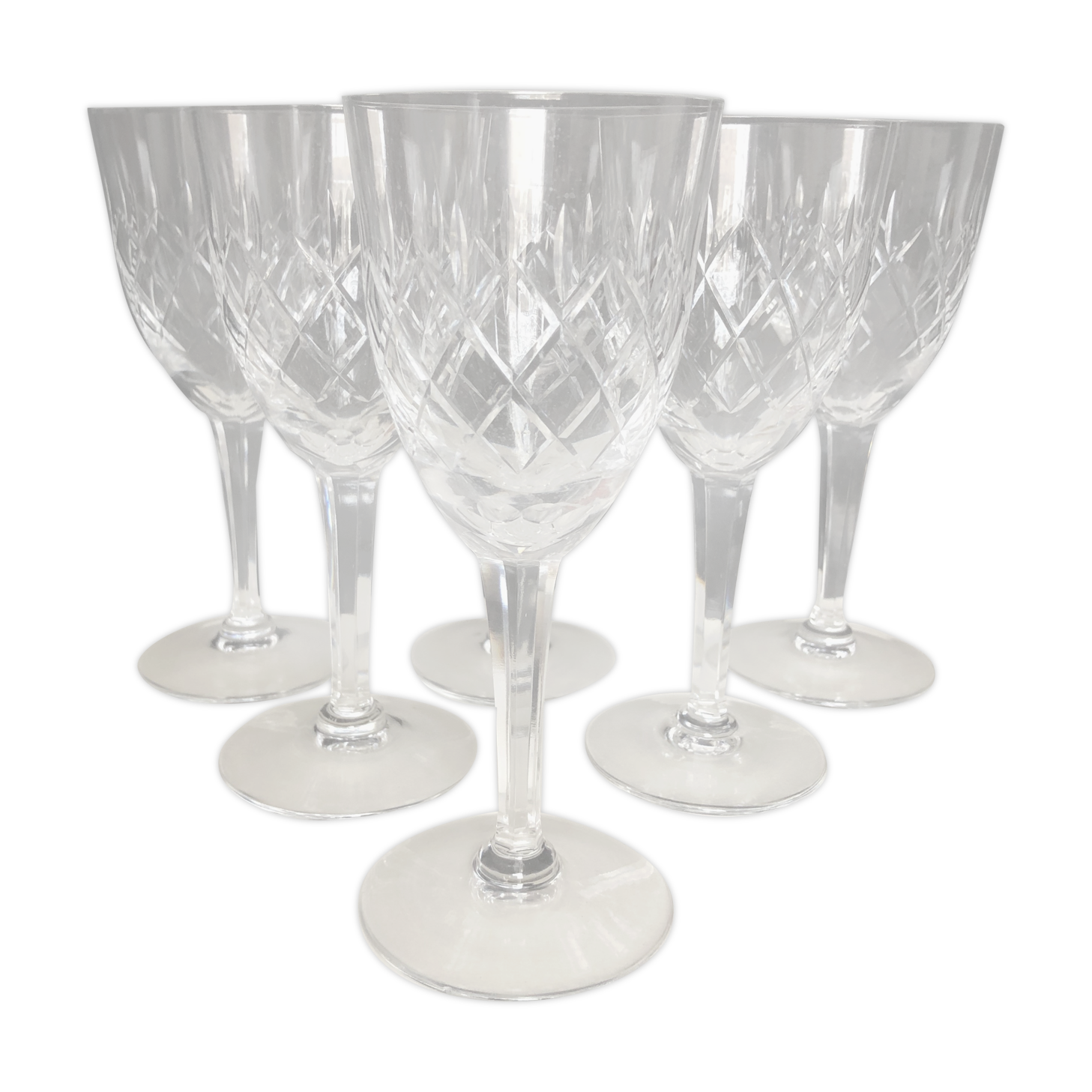 Set of six cut Lorraine crystal water glasses