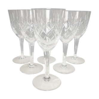 Set of six cut Lorraine crystal water glasses