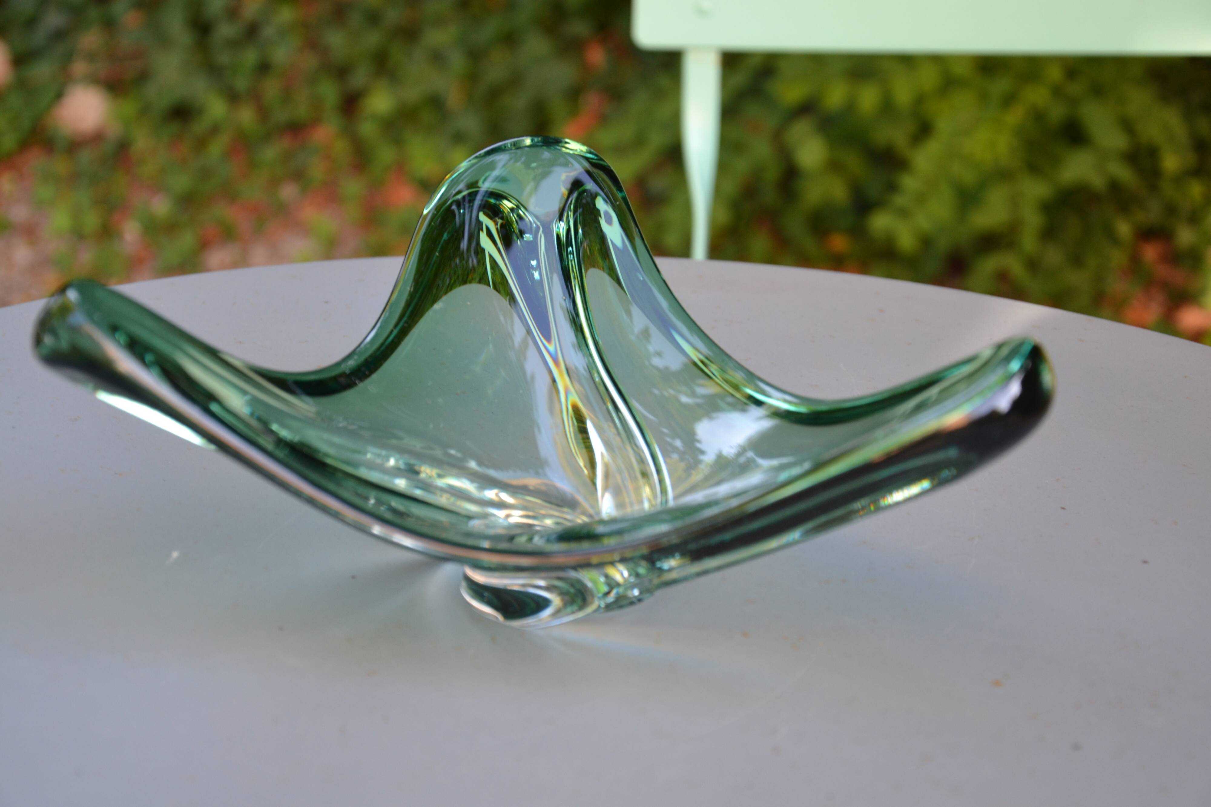 Val St Lambert green crystal bowl