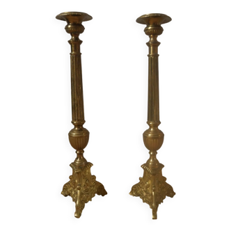 Pair of spades candlesticks candelabra candlesticks antique religious brass country decoration