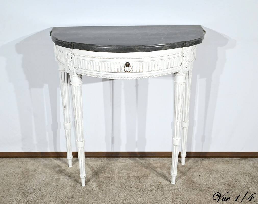 Half-Moon Console in Rechampi Wood, Louis XVI style – Early 19th century