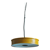 Yellow lacquered perforated metal pendant, in the style of Matégot or Biny.