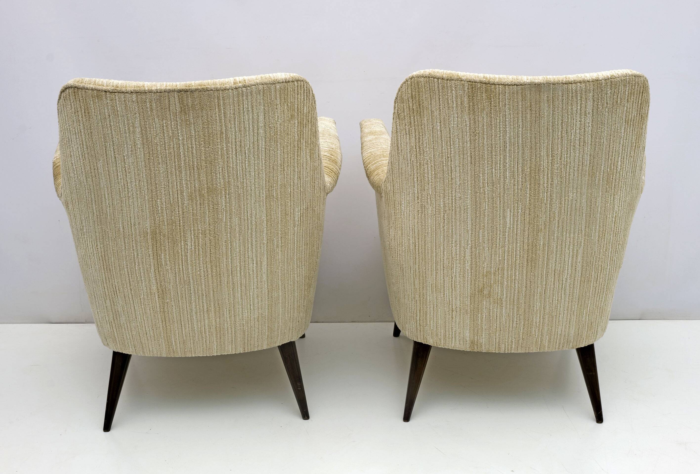 Pair of Nino Zoncada Mid-century Modern Chenille Velvet by Cassina Armchair