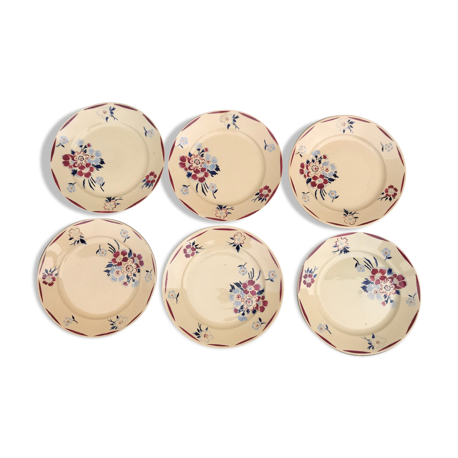 6 Vintage flat plates in Luneville earthenware evreux model
