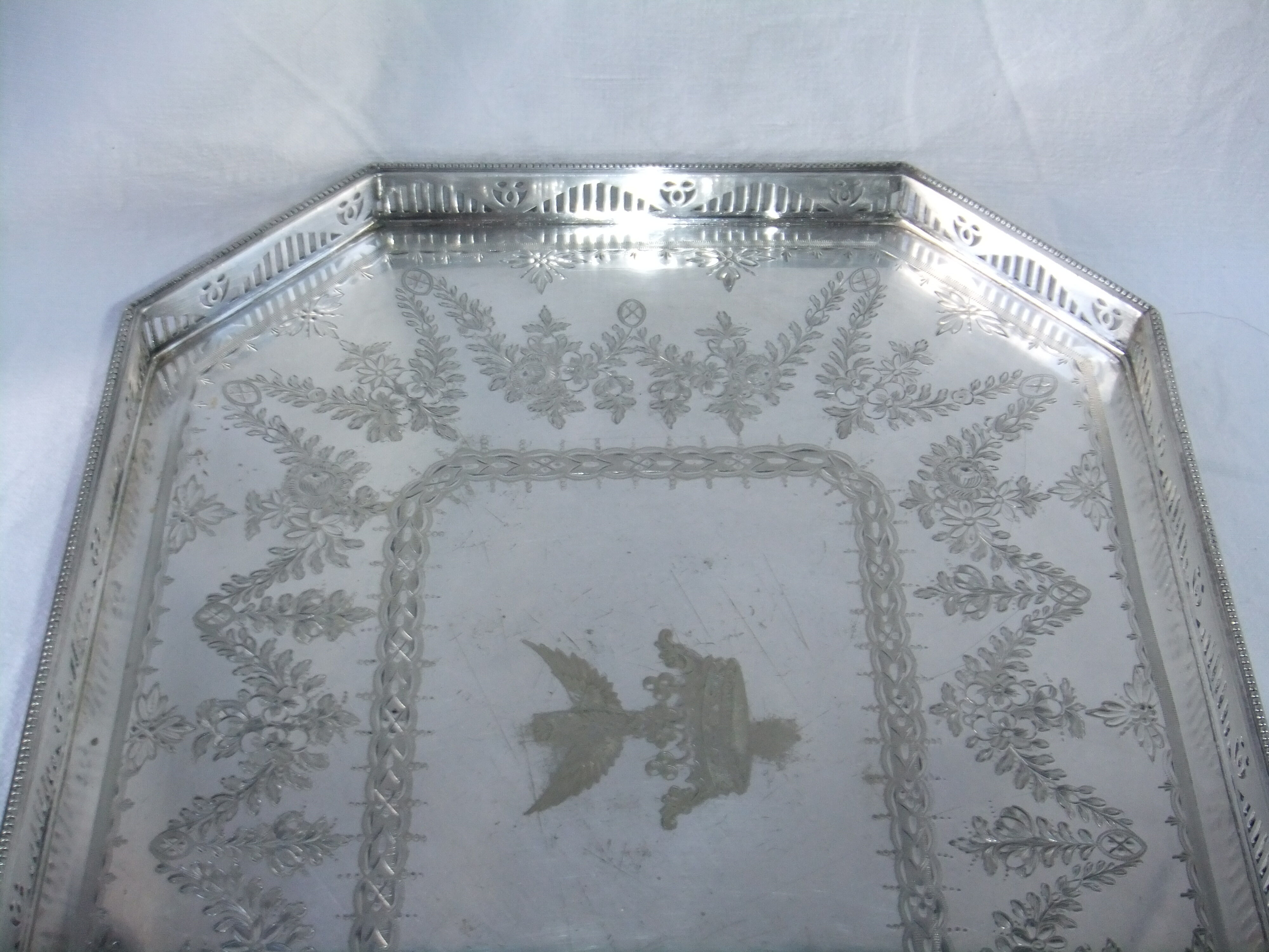 Serving tray punch goldsmith Martin Hall - Co silver metal eagle crown