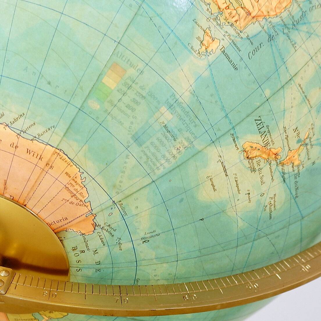 Glass & brass luminous world map by Paul Oestergaard for Colombus Verlag - 1950s