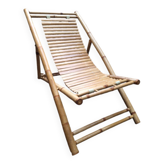 Chaise longue en bambou vintage