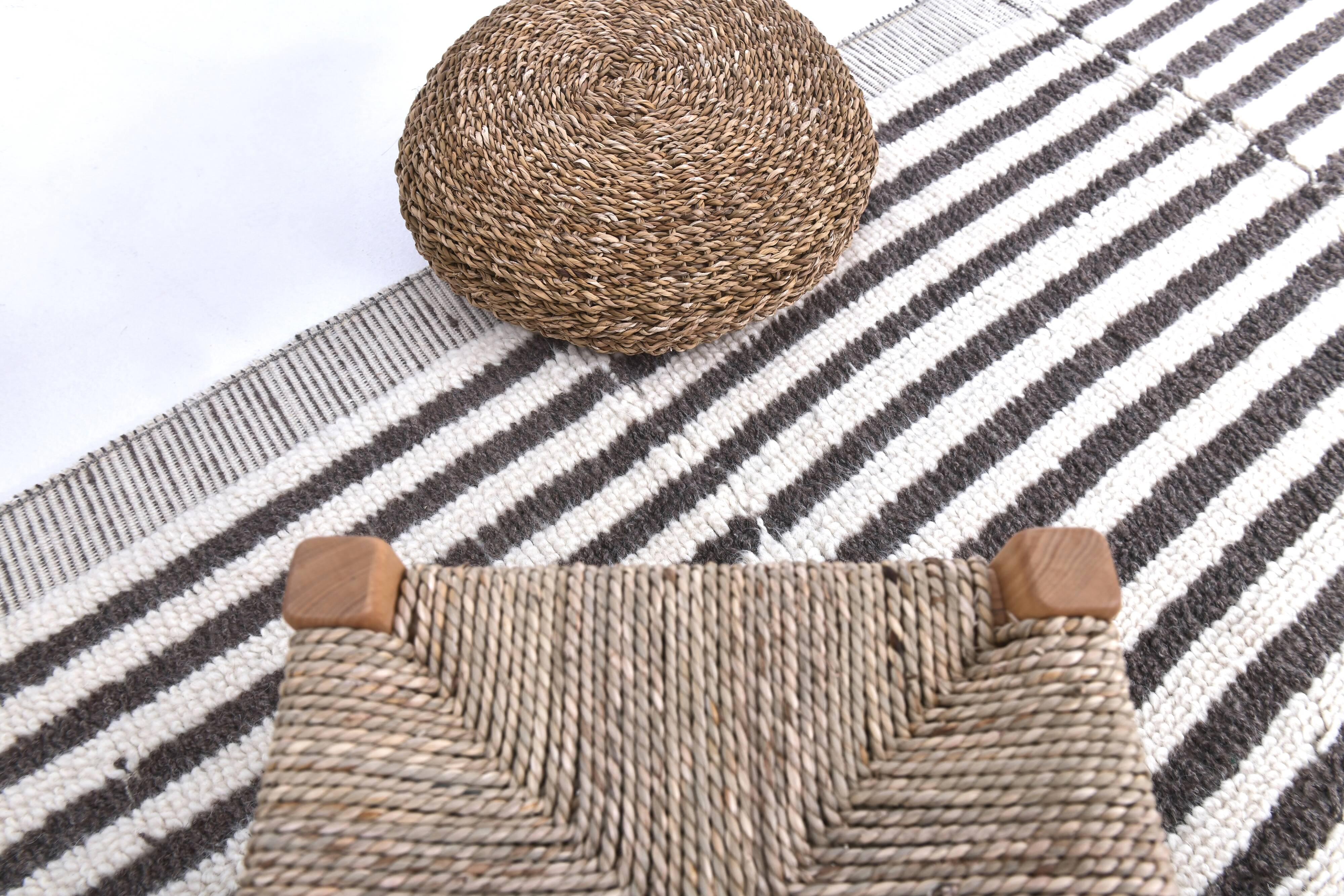 8x10 Pinstriped Brown & White Vintage Rug, 265x300Cm SK 240422