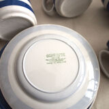 Set de 6 tasses à thé et soucoupe en faïence à rayures bleues