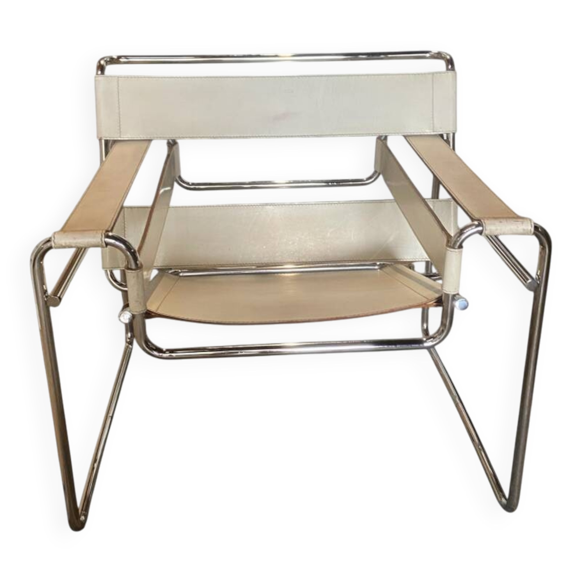 Wassily chair in white leather with chrome base