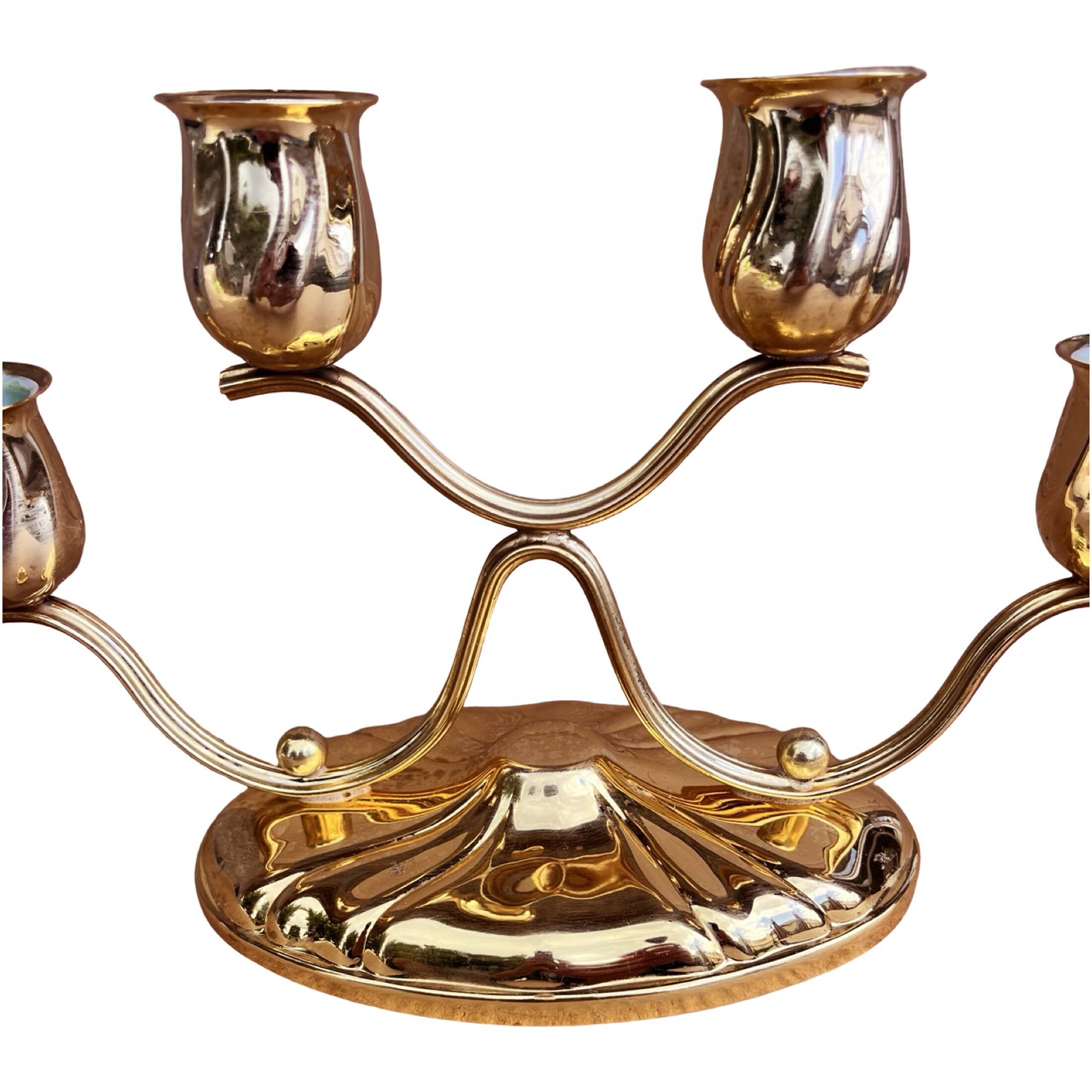 Four-light, gold-plated table candlestick, Germany, 1940s.