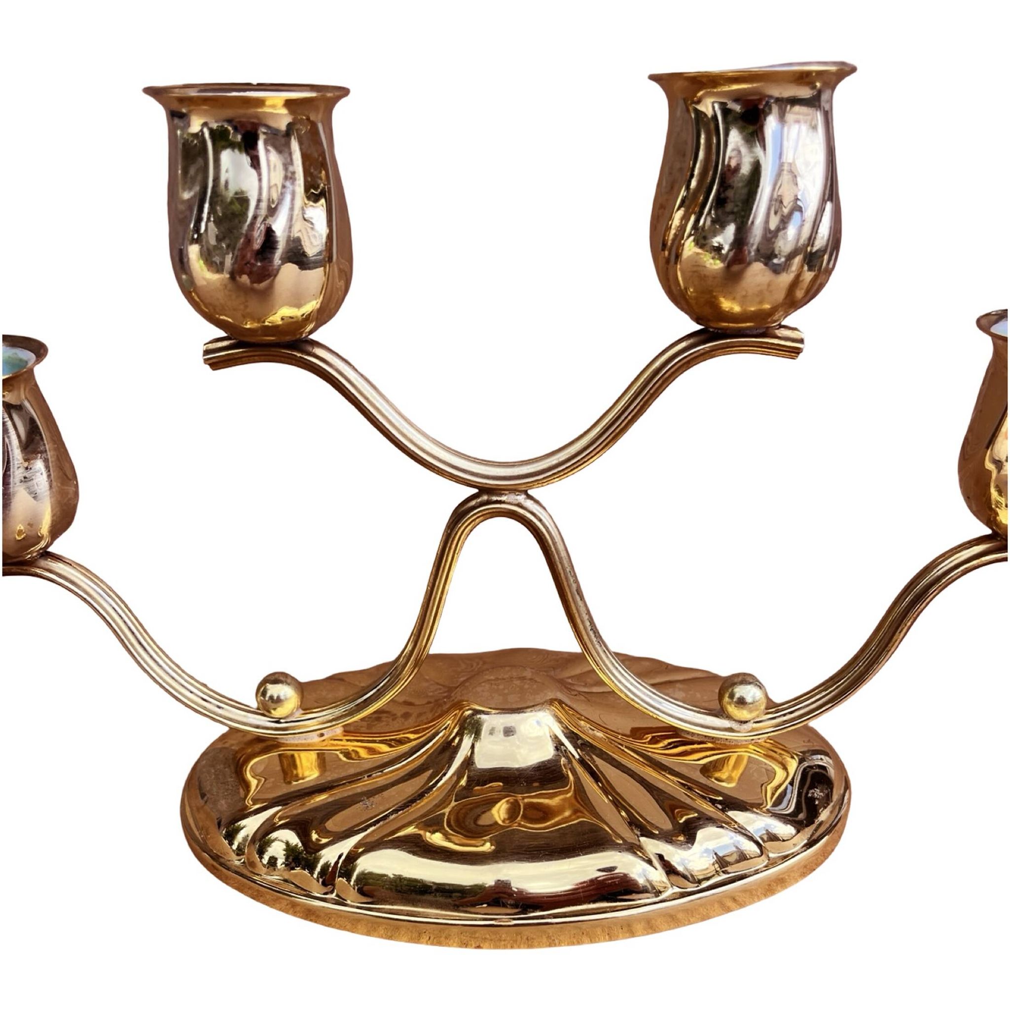 Four-light, gold-plated table candlestick, Germany, 1940s.