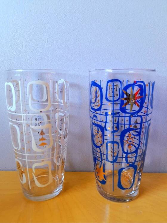 Set of 6 Screen-Printed Glasses 1960