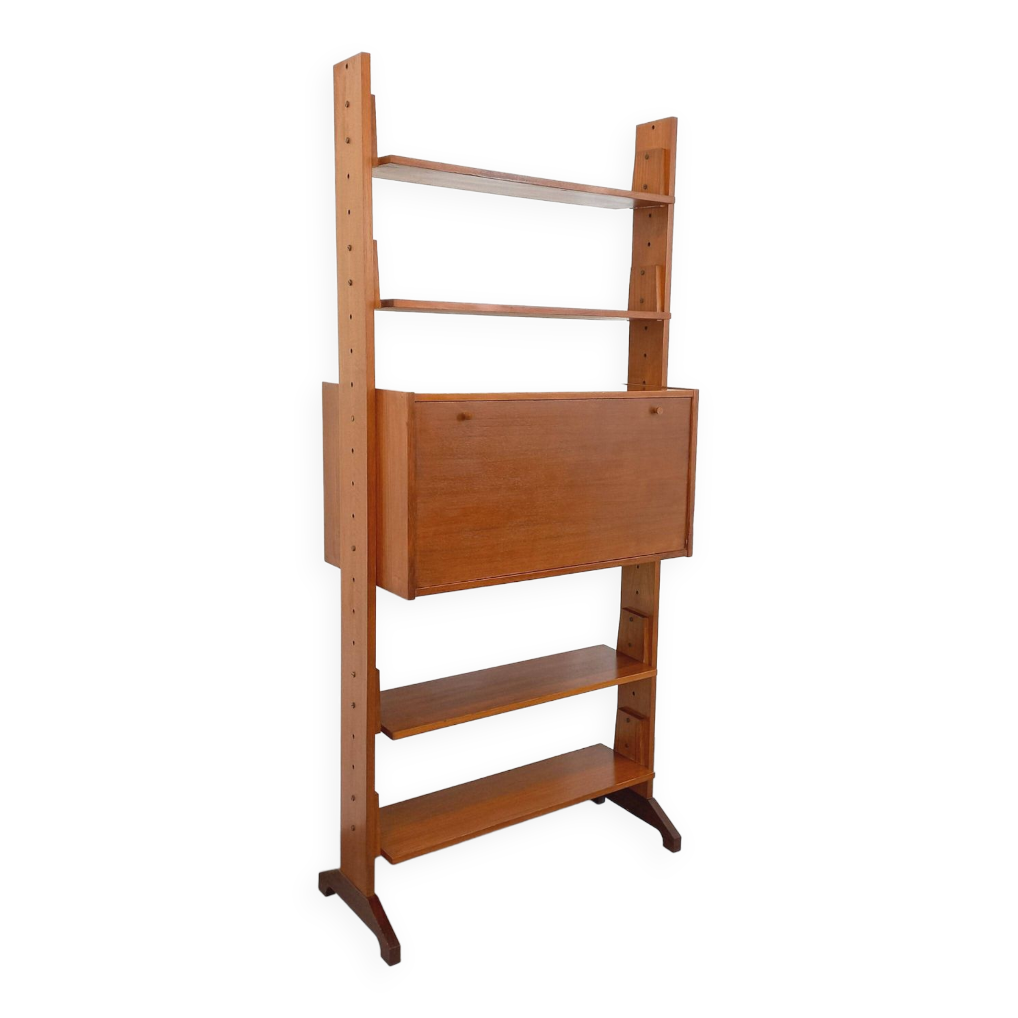 Vintage modular secretary shelf bookcase in teak from the 60s