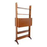 Vintage modular secretary shelf bookcase in teak from the 60s