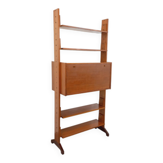 Vintage modular secretary shelf bookcase in teak from the 60s