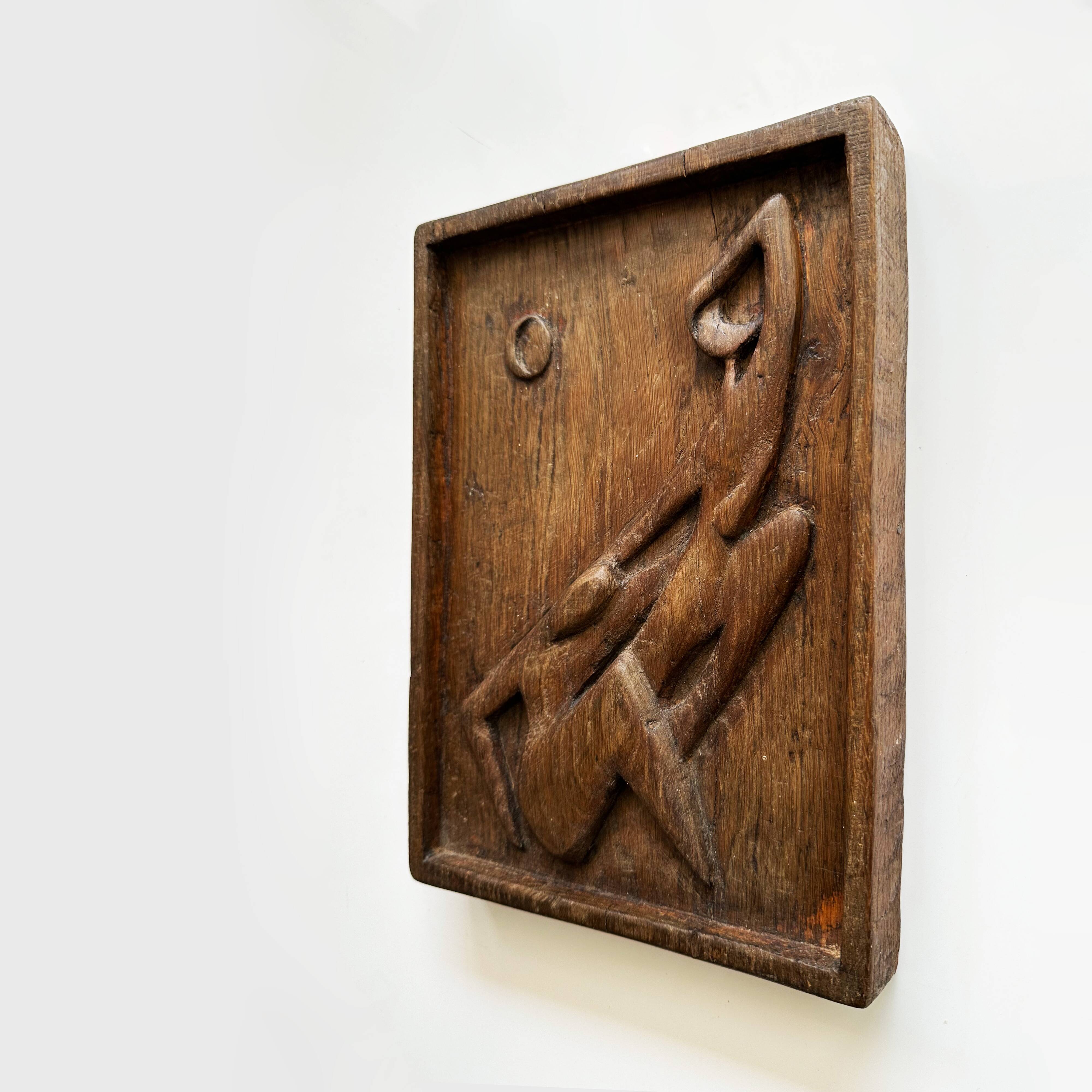 Carved wall plaque in solid oak, Czechoslovakia 1950