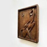 Carved wall plaque in solid oak, Czechoslovakia 1950