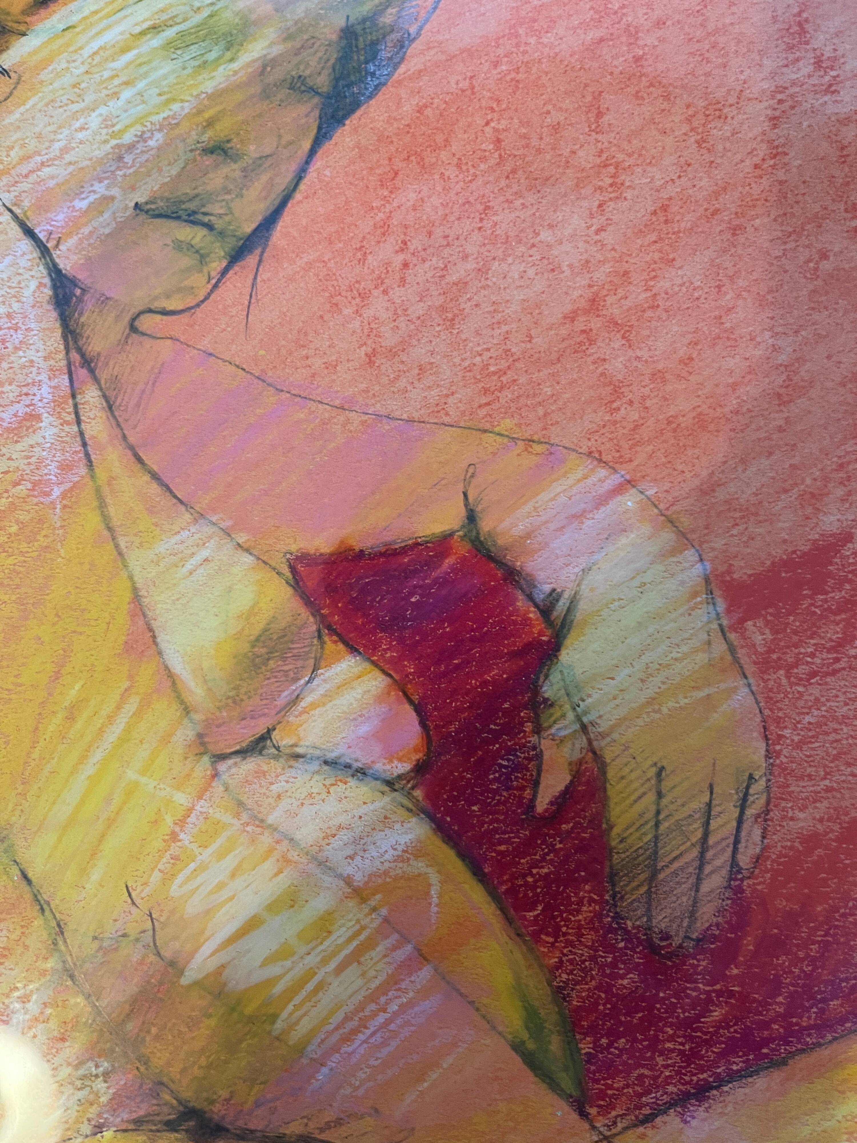 Painting Pastel Claude Blanc-Brude (born in 1932) "Maternity"