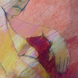 Painting Pastel Claude Blanc-Brude (born in 1932) "Maternity"