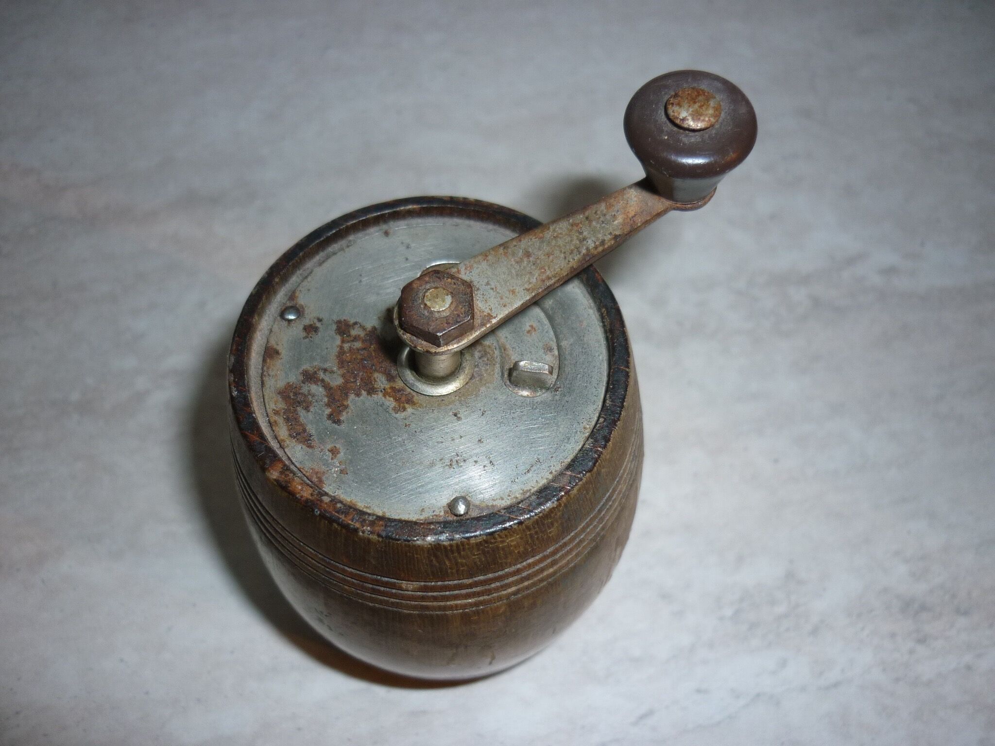 Pepper mill in vintage wooden barrel