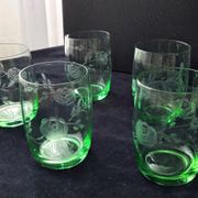 5 glass water tumblers with engraved floral design