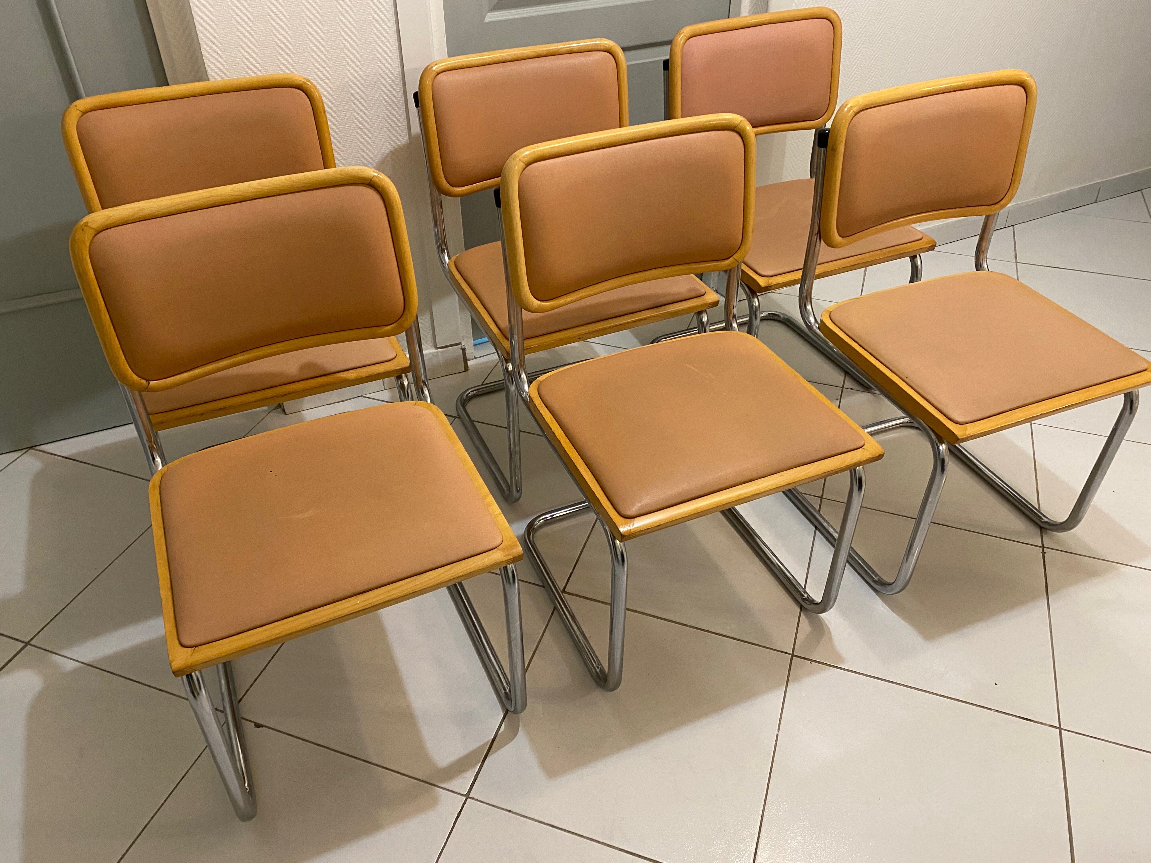 set of 6 chairs by Marcel Breuer Cesca B32 skaï 1960