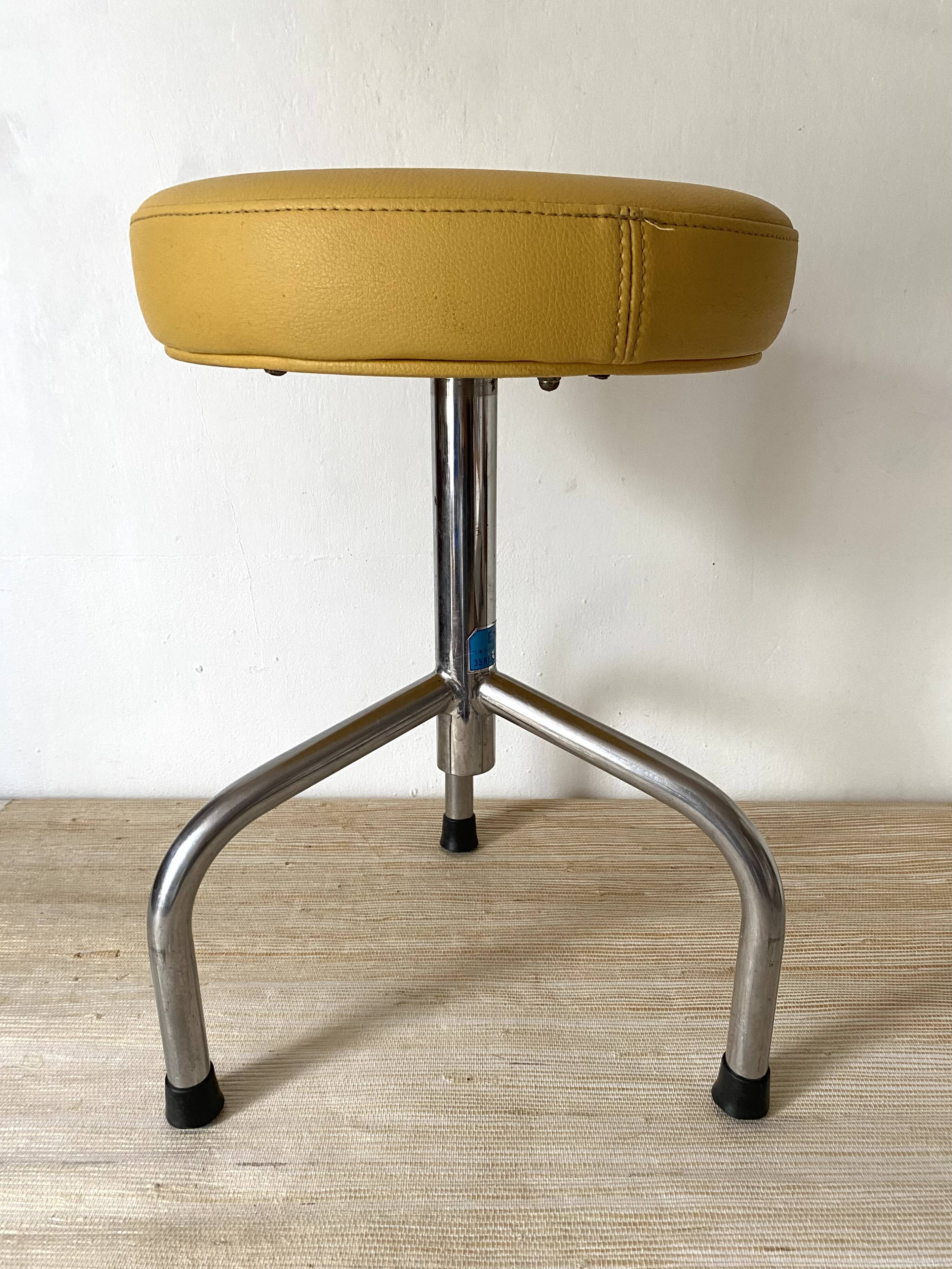 Vintage tripod stool in skai & chrome adjustable in height