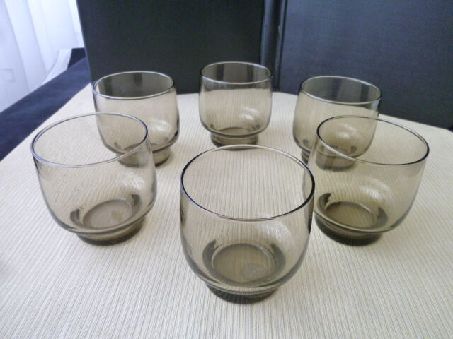 Set of 6 glasses smoked cups 60s-70s