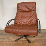 Pair of Scandinavian leather relax vintage armchairs brand Kebe