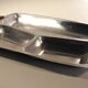 Set of 4 stainless steel and wood trays from the 70s