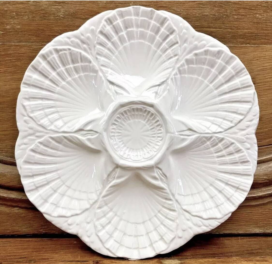 6 assiettes à huîtres blanche barbotine Sarreguemines