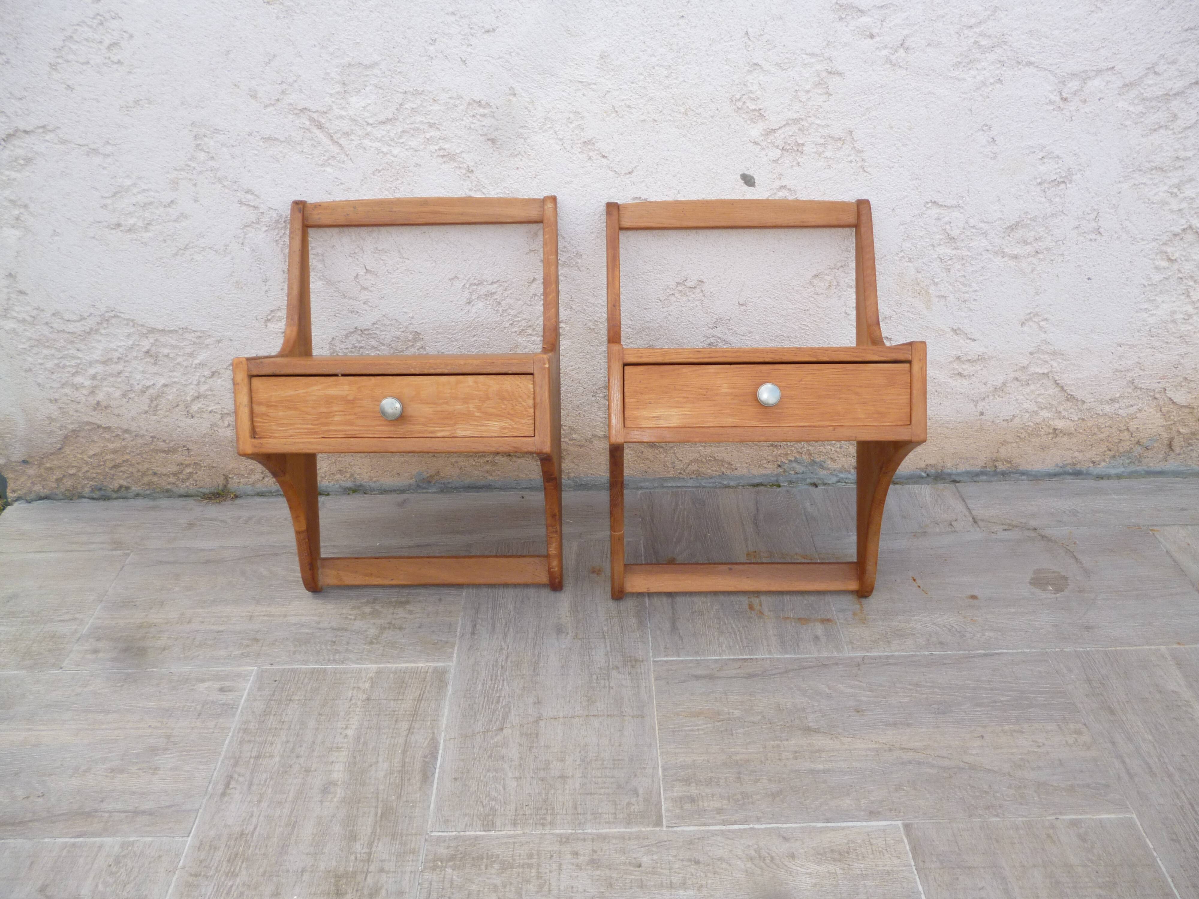 Pair of vintage solid wood hanging bedside tables