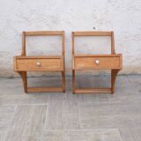 Pair of vintage solid wood hanging bedside tables