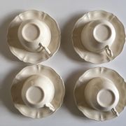 Set of 4 cups breakfasts in faience Sarreguemines ivory to godrons