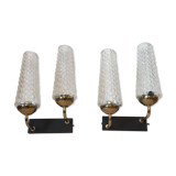 Double wall light in molded glass and brass