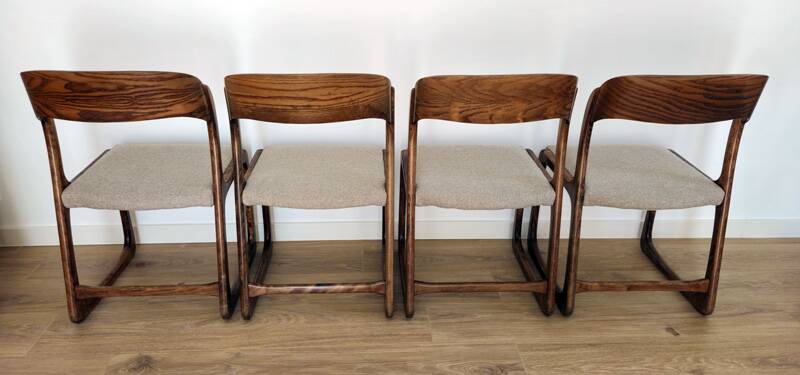 Set of 4 vintage Baumann "Sled" chairs in bent wood.